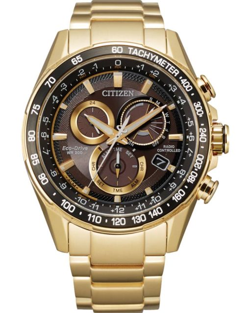 Citizen PCAT Quartz Chronograph Gold-Tone Stainless Steel Watch, Black Dial, 43mm
