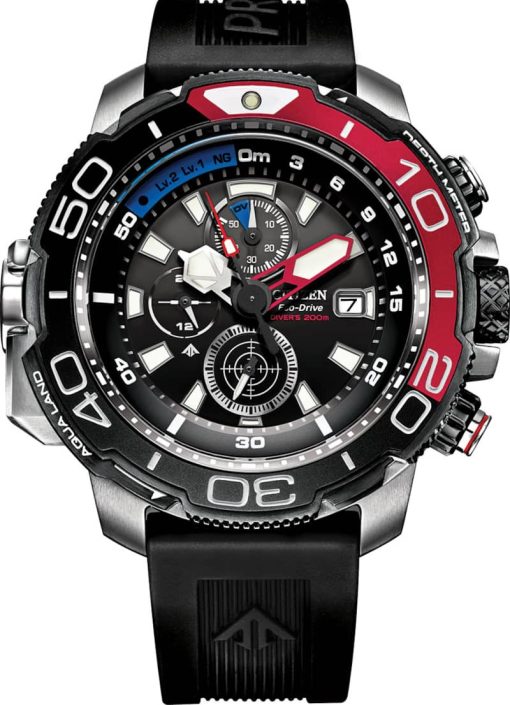 Citizen Eco-Drive Promaster Aqualand Chronograph Black Dial & Polyurethane Strap Watch, 50mm