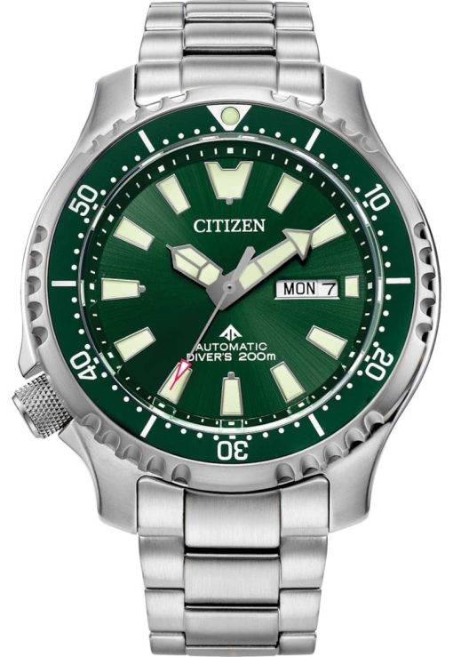 Citizen Promaster Dive Automatic Green Dial Silver Stainless Steel Bracelet Watch, 44mm