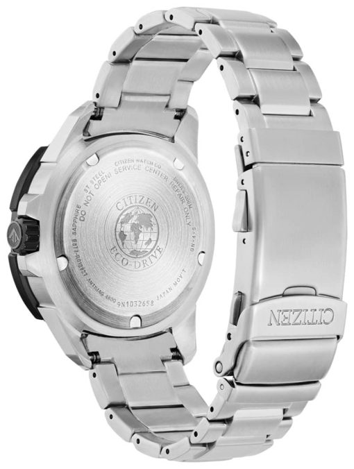 Citizen Eco-Drive Promaster GMT Black w/ Green Accents Dial Silver-Tone SS Bracelet Watch, 44mm - Image 3