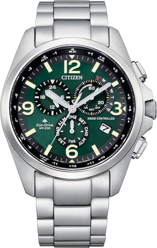 Citizen Promaster Land Silver-Tone Stainless Steel Watch, Green Dial, 45mm