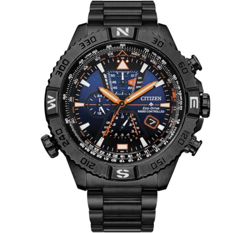 Citizen Eco-Drive Promaster Navihawk A-T L.E. Chronograph Blue Dial Black Ion-Plated SS Watch Set, 48mm
