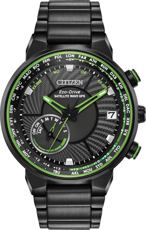 Citizen 44mm Satellite Wave GPS Freedom Black Stainless Steel Mens Watch