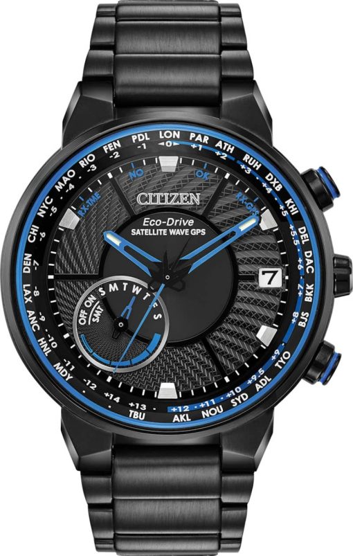 Citizen 44mm Satellite Wave GPS Freedom Black Stainless Steel Mens Watch