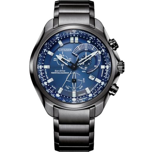 Citizen Sport Luxury Chronograph Grey Stainless Steel Watch, Blue Dial, 43mm