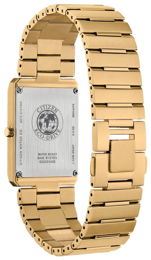 Citizen Eco-Drive Stiletto Black Dial Gold-Tone Ion-Plated SS Bracelet Watch, 28mm x 38mm - Image 3
