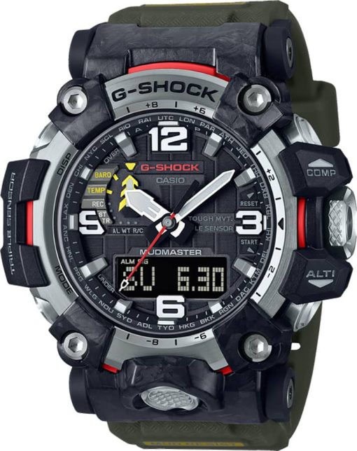 G-Shock Analog-Digital Mudmaster Gray Case w/ Red Accents Green Band Watch, 54mm