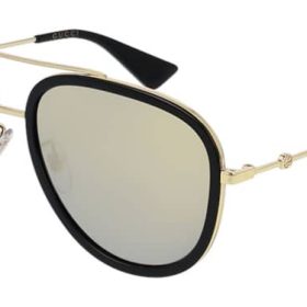 Gucci Aviator Black Sunglasses, Gold Flash Lenses, 57mm