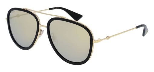 Gucci Aviator Black Sunglasses, Gold Flash Lenses, 57mm