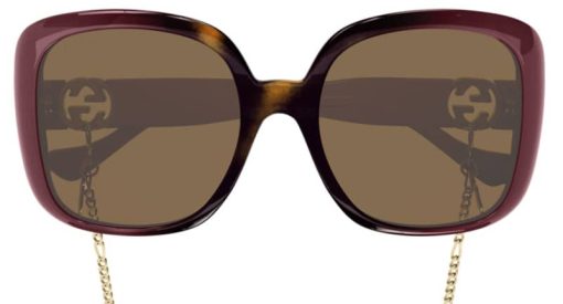Gucci GG1029SA Oversized Square Sunglasses, Havana & Burgundy Frames w/ Chain, 57mm - Image 2