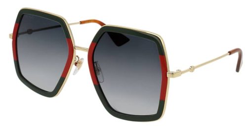 Gucci GG0106S Oversized Hexagonal Sunglasses, Gold Frames, 56mm