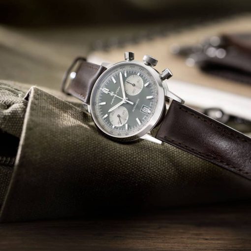 Hamilton American Classic Intra-Matic Auto Chrono Green Dial Brown Leather Watch, 40mm - Image 4