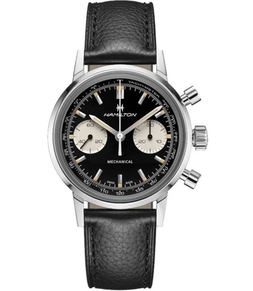 Hamilton American Classic Intra-Matic Chronograph H Black Dial & Leather Watch, 40mm