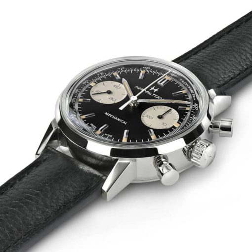 Hamilton American Classic Intra-Matic Chronograph H Black Dial & Leather Watch, 40mm - Image 2