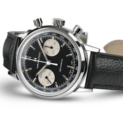 Hamilton American Classic Intra-Matic Chronograph H Black Dial & Leather Watch, 40mm - Image 3