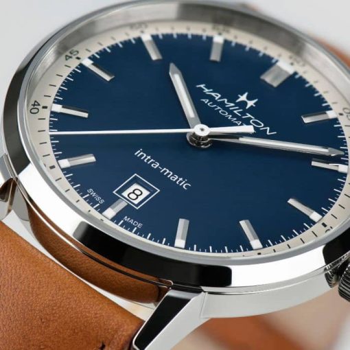 Hamilton American Classic Intra-Matic Auto Blue Two-Tone Dial Brown Leather Watch, 40mm - Image 4