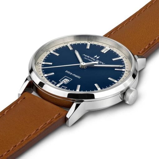 Hamilton American Classic Intra-Matic Auto Blue Two-Tone Dial Brown Leather Watch, 40mm - Image 2