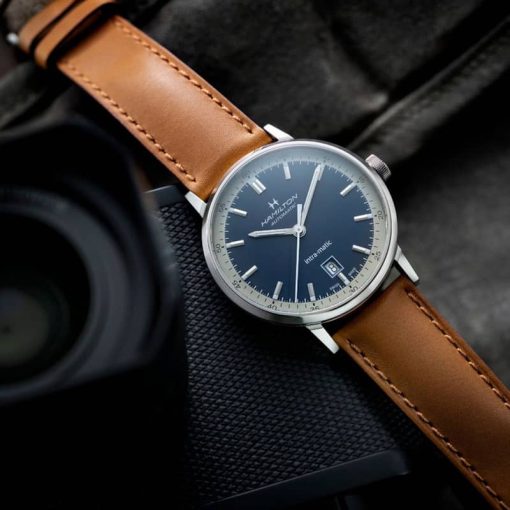 Hamilton American Classic Intra-Matic Auto Blue Two-Tone Dial Brown Leather Watch, 40mm - Image 5