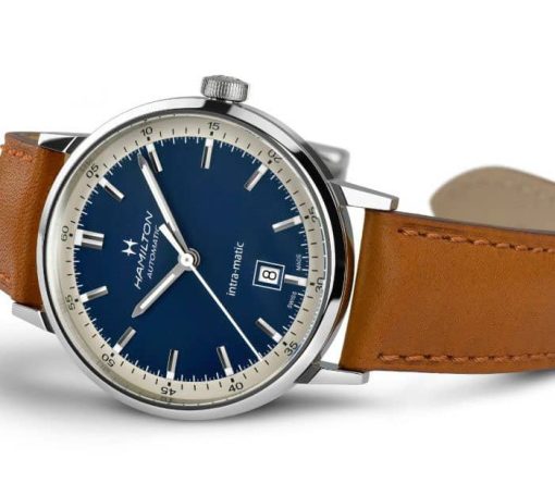 Hamilton American Classic Intra-Matic Auto Blue Two-Tone Dial Brown Leather Watch, 40mm - Image 3