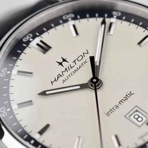 Hamilton American Classic Intra-Matic Auto Beige Two-Tone Dial Black Leather Watch, 40mm - Image 4
