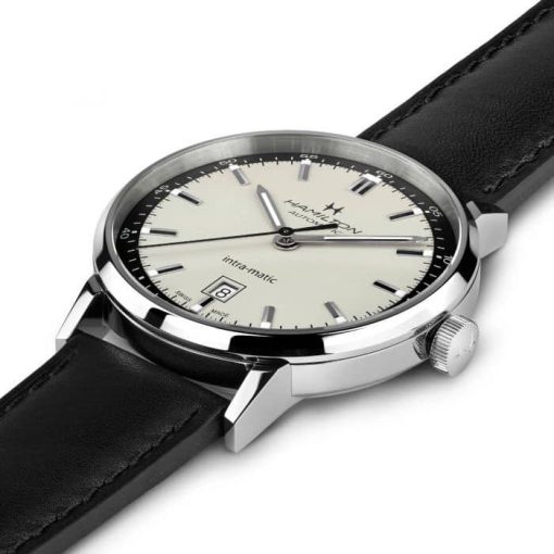 Hamilton American Classic Intra-Matic Auto Beige Two-Tone Dial Black Leather Watch, 40mm - Image 2