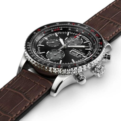 Hamilton Khaki Aviation Converter Auto Chrono Black Dial Brown Leather Strap Watch, 44mm - Image 2