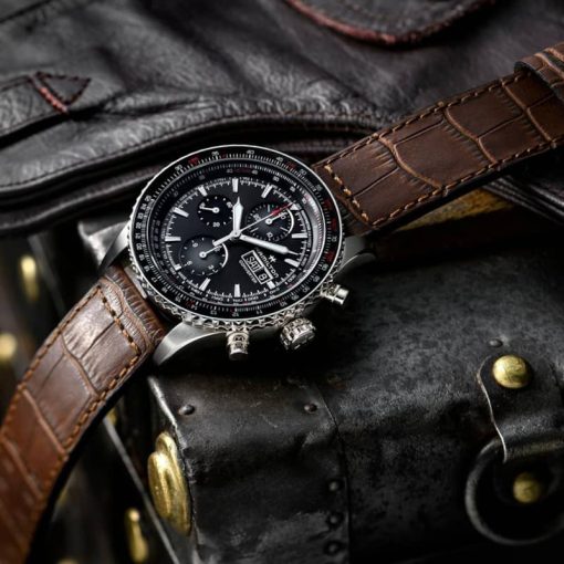 Hamilton Khaki Aviation Converter Auto Chrono Black Dial Brown Leather Strap Watch, 44mm - Image 6
