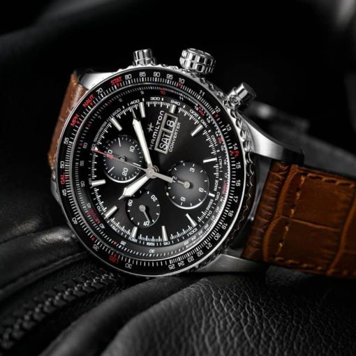 Hamilton Khaki Aviation Converter Auto Chrono Black Dial Brown Leather Strap Watch, 44mm - Image 7