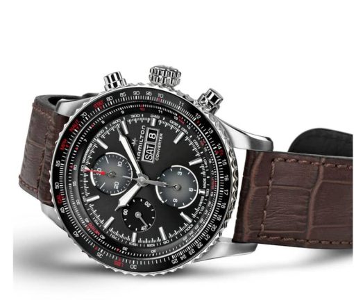 Hamilton Khaki Aviation Converter Auto Chrono Black Dial Brown Leather Strap Watch, 44mm - Image 3