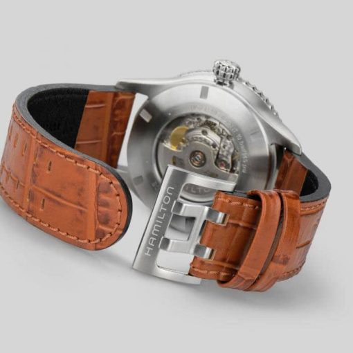 Hamilton Khaki Aviation Converter Auto GMT Blue Dial Brown Leather Strap Watch, 44mm - Image 5