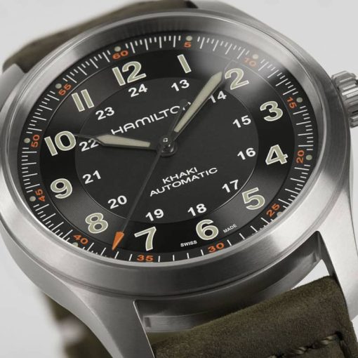 Hamilton Khaki Field Titanium Auto Black Dial Leather Strap Watch, 38mm - Image 4