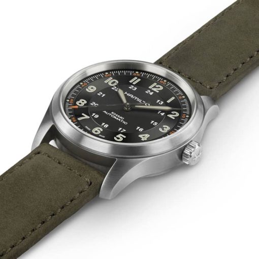 Hamilton Khaki Field Titanium Auto Black Dial Leather Strap Watch, 38mm - Image 2