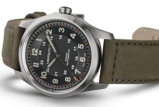 Hamilton Khaki Field Titanium Auto Black Dial Leather Strap Watch, 38mm - Image 3