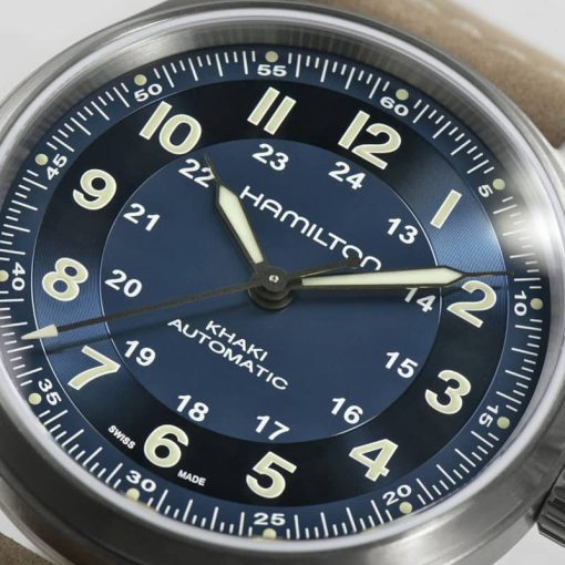 Hamilton Khaki Field Titanium Auto Blue Dial Brown Leather Strap Watch, 42mm - Image 4