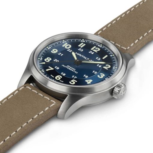 Hamilton Khaki Field Titanium Auto Blue Dial Brown Leather Strap Watch, 42mm - Image 3