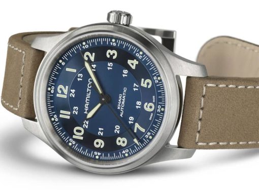 Hamilton Khaki Field Titanium Auto Blue Dial Brown Leather Strap Watch, 42mm - Image 2