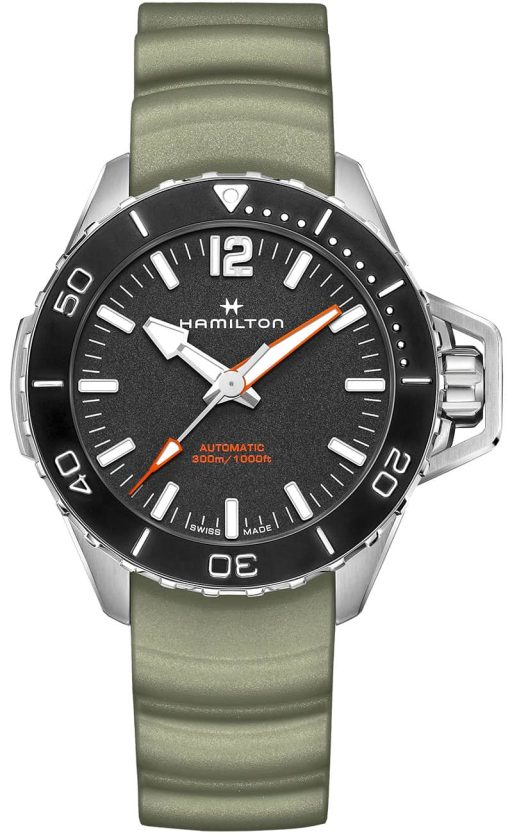 Hamilton Khaki Navy Frogman Auto Black Dial Green Rubber Strap Watch, 46mm