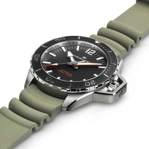 Hamilton Khaki Navy Frogman Auto Black Dial Green Rubber Strap Watch, 46mm - Image 2