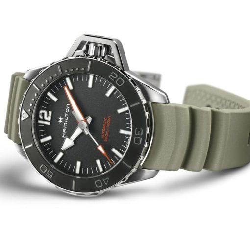 Hamilton Khaki Navy Frogman Auto Black Dial Green Rubber Strap Watch, 46mm - Image 3