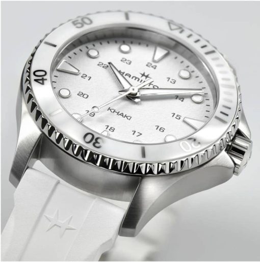 Hamilton Khaki Navy Scuba Quartz White Dial & Rubber Strap Watch, 37mm - Image 4