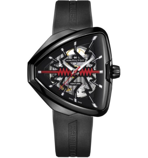 Hamilton Ventura Elvis80 Skeleton Automatic Black Dial & Rubber Strap Watch, 42.5mm x 44.6mm
