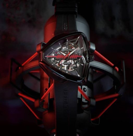 Hamilton Ventura Elvis80 Skeleton Automatic Black Dial & Rubber Strap Watch, 42.5mm x 44.6mm - Image 5