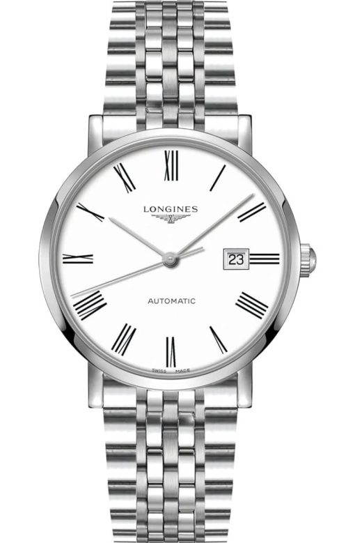 Longines Elegant Collection White Matt Dial Stainless Steel Bracelet Watch, 41mm