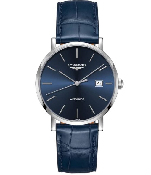 Longines Elegant Automatic Blue Alligator Strap Watch, Sunray Blue Dial, 39mm