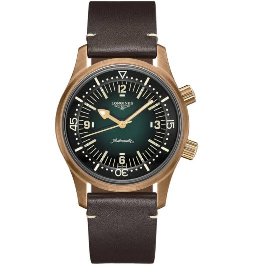 Longines Legend Diver Automatic Brown Leather Watch, Green Dial, 42mm