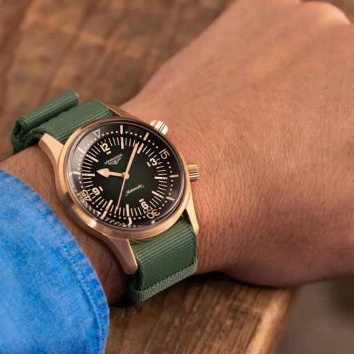 Longines Legend Diver Automatic Brown Leather Watch, Green Dial, 42mm - Image 7