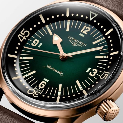 Longines Legend Diver Automatic Brown Leather Watch, Green Dial, 42mm - Image 3