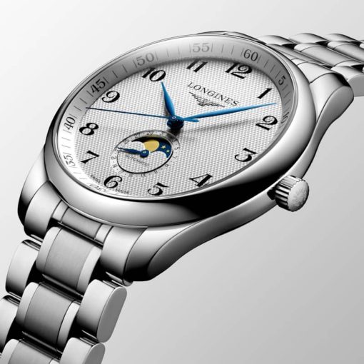 Longines Master Collection Automatic Moonphase Silver Barleycorn Dial Watch, 42mm - Image 3