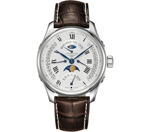 Longines Master Collection Automatic Moonphase Watch, Silver Barleycorn Dial, 44mm