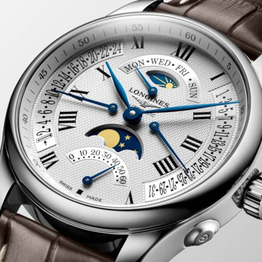 Longines Master Collection Automatic Moonphase Watch, Silver Barleycorn Dial, 44mm - Image 2